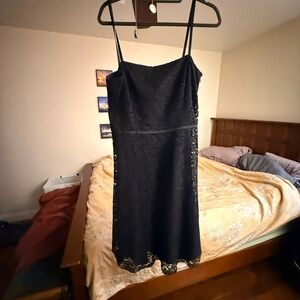 Ann Taylor Black Lace Slip Dress with Spaghetti Straps